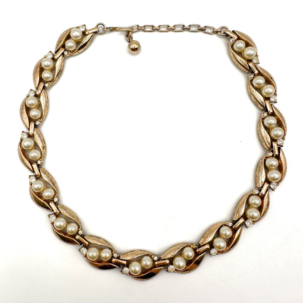 Trifari Alfred Philippe Trade Winds Necklace 1954 Pat 173,375 Pearl Rhinestone